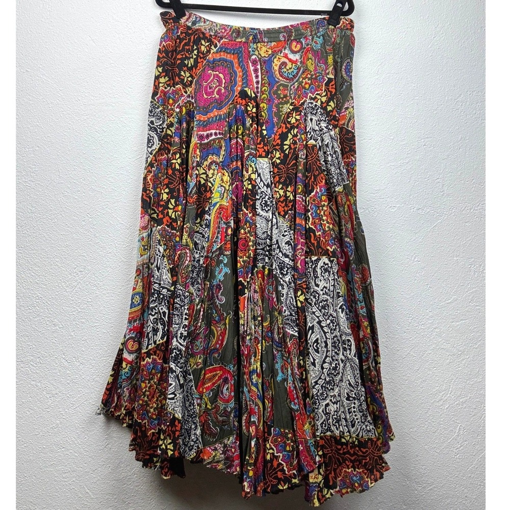Olivia & Grace Multicolor Paisley Maxi Skirt - M - Boho Patchwork Festival Flowy